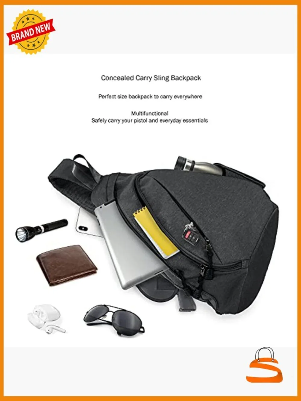 Crossbody Sling Backpack Concealed Carry Purse Water-Resistant Nylon Daypack